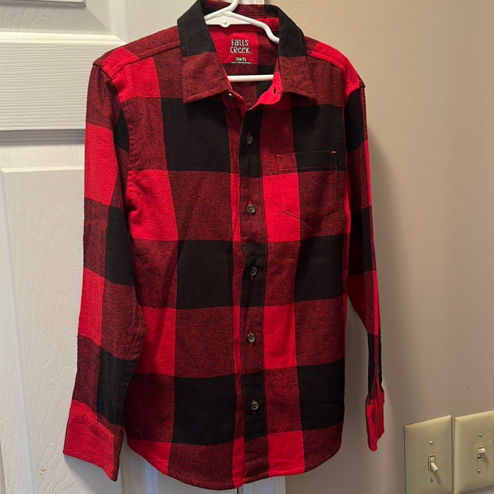 Falls Creek Boys flannel Buffalo check button down Small 6 7 - Picture 1 of 4